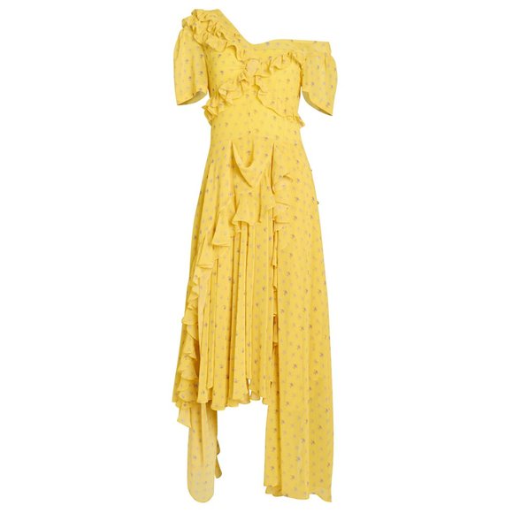 PREEN BY THORNTON BREGAZZI Yellow Floral Asymmetric Cocktail Dress - Picture 4 of 8